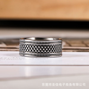 European American Style Distressed Plaid Retro <b>Couple</b> <b>Ring</b> Titanium Steel Band Men's Jewelry SA776 - Product Image 3