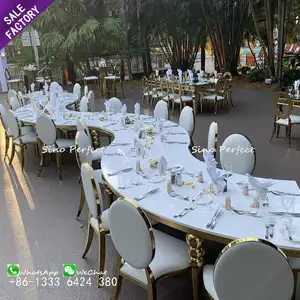 ODM acier inoxydable blanc haut Serpentine S forme événements Table à dîner chaud meubles de mariage de luxe