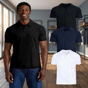 Polo classique pour homme de qualité supérieure, manches courtes, en coton uni, respirant, décontracté, tissé Oxford, coupe classique, blanc, marine, noir - Product Image 2