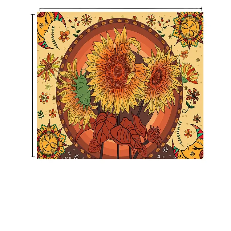 Wholesale Sunflower Tapestry for Bedroom Aesthetic, Sun and Moon Hippie Tapestries Floral Vintage Boho Trippy Wall Tapestry