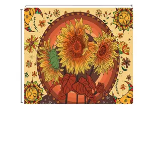 Permadani Bunga Matahari Grosir untuk Kamar Tidur Estetika, Matahari dan Bulan Hippie Permadani Bunga Vintage Boho Permadani Dinding Trippy