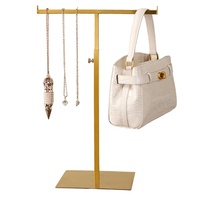 Présentoir à bijoux en acier inoxydable, support de sac de table réglable en hauteur avec double crochet pour colliers