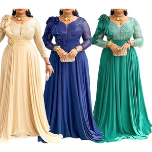 Vestido Casual de Moda para Mujer Africana, Talla Grande, Largo hasta el Suelo, de Gasa con Lentejuelas Sólidas y Flores 3D, Estampado Digital Otoñal - Product Image 1