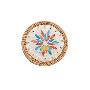Wholesale Price Vietnam Handmade Eco-Friendly Modern <b>Round</b> Rattan Placemat with Mother of Pearl Mosaic for Dining <b>Table</b> Decor - Product Image 4