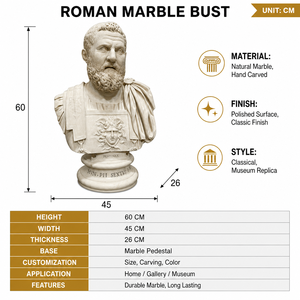 Busto de Augusto César en Mármol Blanco BSA, Escultura Clásica Romana Tallada a Mano del Emperador Octaviano con Armadura de Mármol - Product Image 2