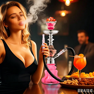 Chicha en verre de qualité supérieure, durable, rose, finition laquée multicolore, avec accessoires métalliques - Prix - Product Image 4