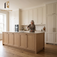 Cuisine moderne blanche minimaliste : îlot central et armoires de cuisine pour projets de construction de maisons complètes