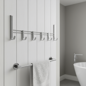 Door Hanging <b>Rail</b> Metal Chrome Plated 6 <b>Hooks</b> 51x8x20.5cm Silver - Product Image 3