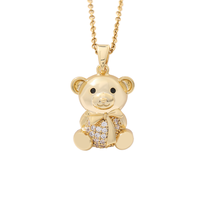 Colliers à chaîne pour femmes en laiton de haute qualité anti-ternissement, avec pendentif breloque ours, plaqué or véritable et zircon, tendance, de marque tierce