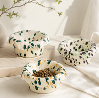 VaryWell – Gamelle en céramique anti-déversement pour animaux de compagnie, texture marbre unique, avec support en bois, pour chats et chiens de grande taille