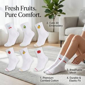 Calcetines Blancos Deportivos para <span class=keywords><strong>Mujer</strong></span> con Logotipo Personalizado al por Mayor, Calcetines de Algodón con Bordado de Frutas, Estilo Kawaii, Deportivo, Harajuku, Universitario - Product Image 5
