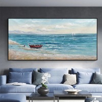 Peinture sur toile abstraite texturée 3D faite à la main, encadrée, représentant un paysage marin, décorative pour salon, soleil et plage
