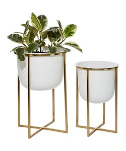 Grand ensemble de jardinières sur pied pour utilisation intérieure et extérieure, support pour plantes de conception industrielle ton blanc et or, 30 quantité minimale de commande pour la décoration - Product Image 1