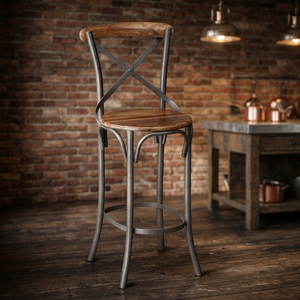 Antique Modern Industrial Adjustable <b>Bar</b> Chair with Iron Base and Mango Wood Seat for Home Hotels Kitchens Commercial Use - Product Image 3