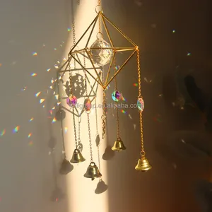 Bán Buôn Chất Lượng Cao Pha Lê Sun Catcher DIY Handmade Pentagram Mặt Dây Chuyền Trang Trí Vườn 3D Kim Loại Gió Chime