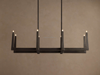 Lustre rectangulaire rustique en métal forgé à double couche pour îlot de cuisine, table à manger de ferme