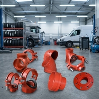 Raccord rainuré fonte ductile incendie, connecteur pince acier, cerceau rouge, tête hexagonale, pression 2,5 MPa