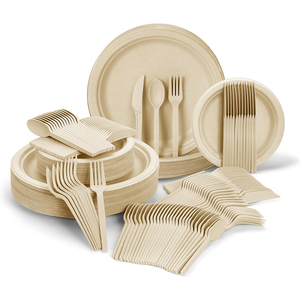 مجموعة أواني الطعام القابلة للتحلل الحيوي من قصب السكر والصديقه بالبيئة من قطعة ، مجموعة أواني الطعام القابلة للتحلل مرة واحدة ، أطباق ورقية قابلة للتحلل ، أواني طويلة للغاية - Product Image 2