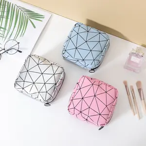 Multifunction Rhombus Pattern Sanitary Napkin Storage Bag Pad Pouch Makeup Bags Storage Pouch Holder