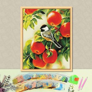 Kit de peinture diamantée Oiseau sur arbre à pommes, perceuse ronde, encadré, art mural DIY, thème animal classique, décoration rectangulaire - Product Image 1