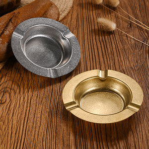 Retro Stainless Steel <b>Ashtray</b> Round Thickened Gold Cigar Holder For Bars KTVs Restaurants - Product Image 1