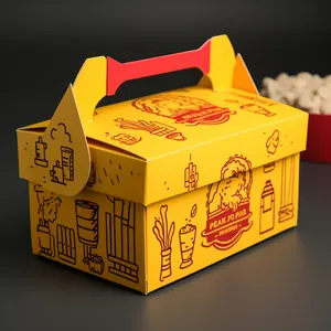 Disposable White Custom Logo Packaging Lunch Paper Boxes With Handle For Salad Fried Chicken