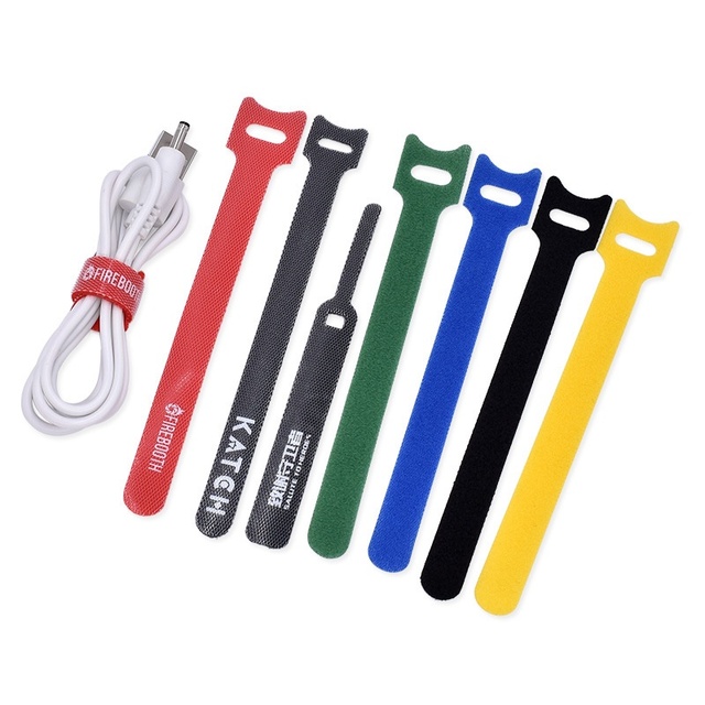 Customized Logo Shaped Cable Tie Hook and Loop Fastening Tape Double-Sided Eco-Friendly 100mm Length 2.5mm-12mm Width