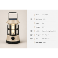 Lanterne de camping LED rechargeable solaire JD-L901BR avec port Type-C, gradation progressive, lampe rétro portable à suspendre, étanche IP44 pour l'extérieur