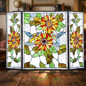 Stained Glass Fireplace <b>Screen</b> 3 <b>Panels</b> Pastoral Style Floria Design Traditional <b>Decoration</b> for Living Room Meeting Room - Product Image 1