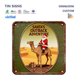 ป้ายดีบุกเคลือบด้านคุณภาพสูงสำหรับตกแต่งผนังเคาน์เตอร์ร้านกาแฟ บาร์ คริสต์มาสวินเทจ ด้วยลายกวางเรนเดียร์และตุ๊กตาหิมะ - Product Image 2