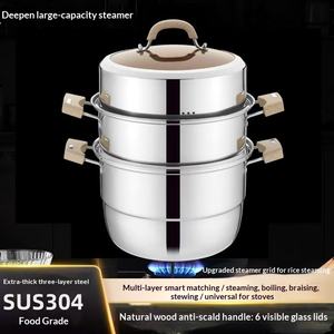 หม้อสแตนเลส 304 พร้อมฝาแก้วนิรภัยแบบหนา สำหรับใช้ในครัวเรือน ไม่มีสารเคลือบผิว ใช้สำหรับนึ่งอาหาร - Product Image 2