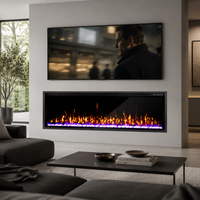 Cheminée électrique murale encastrée LED moderne personnalisée avec ensemble de bûches à flamme multicolores et contrôle intelligent par application pour la maison et l'hôtel