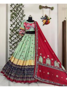 Designer Heavy Muslin Cotton Digital Print <b>Lehenga</b> Choli Dupatta Set Featuring Real Mirror Work for <b>Women</b> Festive Celebration - Product Image 6
