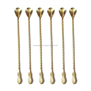 Cuillère à Bar communication, en laiton poli or, longue à manche nervuré fait à la main, 8 pouces, avec Design de coque d'écrou - Product Image 6