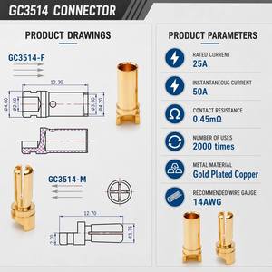 Conector Banana Amass GC3514 de 3.5mm Chapado en Oro 25A Macho y Hembra 100% Genuino Listo para Enviar MOQ Pequeño para Motor RC ESC - Product Image 5
