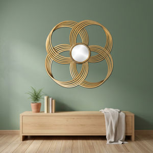 Miroir mural rond moderne en laiton avec bordure décorative à motif floral pour salon et chambre à coucher - Product Image 3