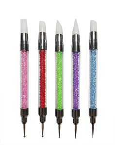 Pinceau à ongles double tête, double usage, fibres artificielles, manche en plastique, stylo de gaufrage, stylo de précision, aiguille de précision, lot de 5 - Product Image 1
