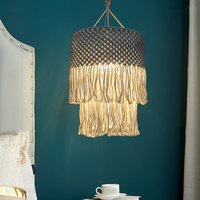 Lampe macramé en corde de coton naturel tissé à la main Style Boho abat-jour à glands pour suspension au plafond, décoration de la maison