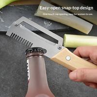 Multifunctionele handmatige groenteschiller met houten handvat en roestvrijstalen mes voor aardappelen, fruit en groenten (winterse oogst)