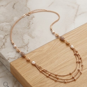 Collier Mala italien en argent 925, finition or rose, chaîne de créateur multicouche perlée, bijoux pour femmes - Product Image 3