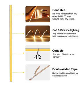 Cob Strip LED 384 LED/<span class=keywords><strong>m</strong></span> monokrom 12v 24v tubuh tembaga fleksibel IP20 3000K 4500K 6500K lampu seragam untuk pencahayaan tangga - Product Image 2