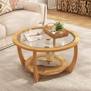Mesa de centro para el hogar, mesa de té, bandeja para té, para apartamento pequeño, estilo moderno de lujo ligero, de pie, para balcón, de vidrio redondo, pequeña - Product Image 1