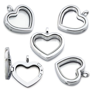 Silver Color rainbow Color Peach <strong>Heart</strong> <strong>Shape</strong> Glass <strong>Locket</strong> With Rhinestone Memory Living Magnetic Closure Glass Floating <strong>Locket</strong> - Product Image 2