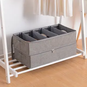 Adjustable Dividers Linen Fabric Shoes Storage Bag Storage Organizer for Closet Wardrobes Under Bed 6 Grids Foldable Storage Box