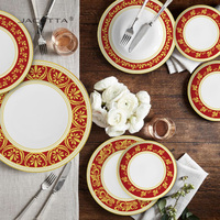 Vaisselle en céramique à motif floral rouge et or luxueux-Parfait pour les occasions spéciales
