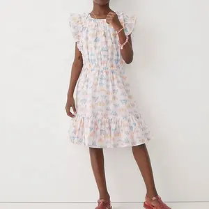 Summer New Teen Girls Casual Basic Dress girocollo senza maniche Ruffle Trim abito con stampa personalizzata per ragazza