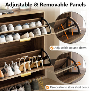 Armoire à <span class=keywords><strong>chaussures</strong></span> moderne JIAMEIJIA en noyer cannelé, inclinable, multi-niveaux, pour entrée - Product Image 5