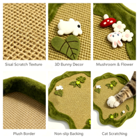 Tapis pour animaux fait main, décor Forêt 3D, surface en sisal, rectangulaire, bordure en peluche douce, fermeture auto-agrippante, motif Lapin et Champignon mignons