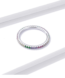Anillo Fino de Plata de Ley S925 con Zirconia de Color Degradado Arcoíris, Anillo Apilable de Plata, Tendencia 2026 - Product Image 5