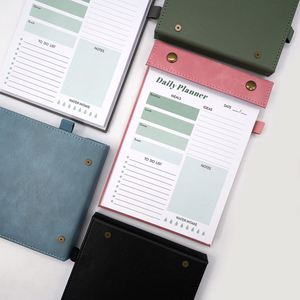 Custom A5 PU Leather Cover Blank Pages <b>Memo</b> <b>Pads</b> Daily Planner Notepad Tear Off Productivity Lined Pages Notebook with Pen Loop - Product Image 4
